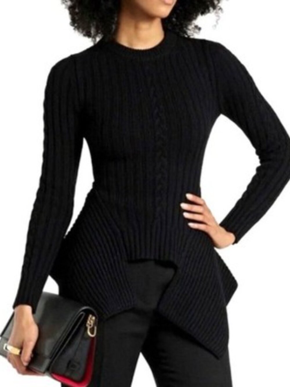 Alexander McQueen Cable-knit Wool Cashmere-Blend Peplum Sweater, XS